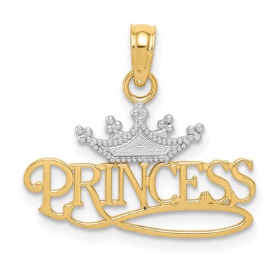 14k and White Rhodium Polished PRINCESS with Crown Pendant