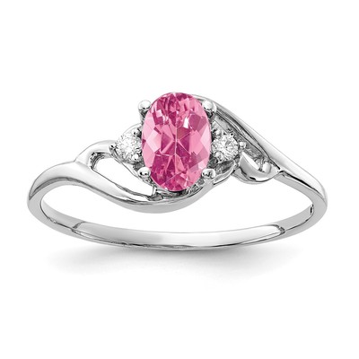 14k White Gold 6x4mm Oval Pink Tourmaline AA Diamond ring