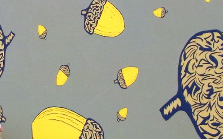 The painting of "Acorns"mural by Bob von Elgg