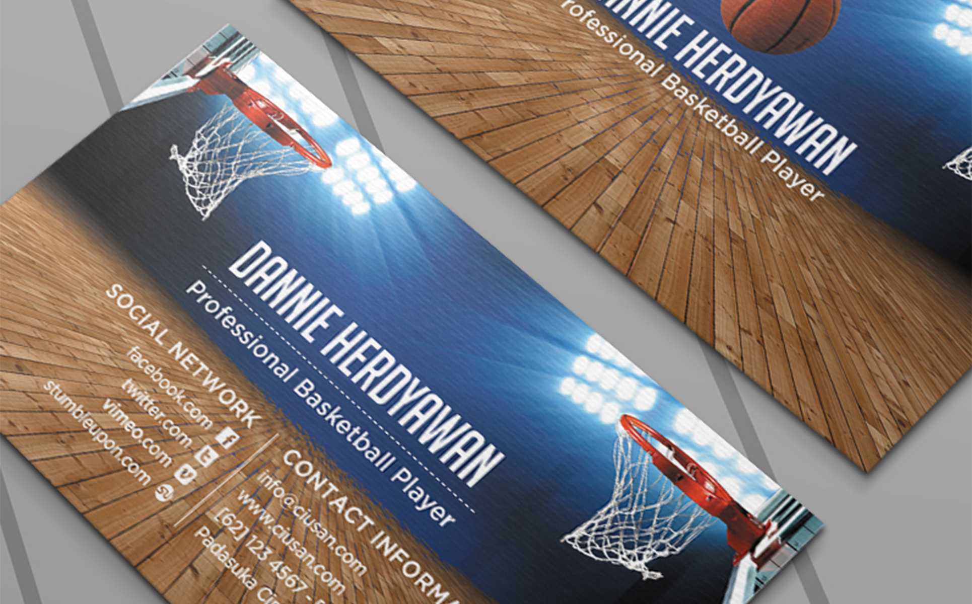 Download PSD шаблон "Basketball Business Card PSD Template" / Basketball Business Card PSD Template - PSD шаблон на тему баскетбол ciusan business card basketball basket ball player stadium light ring professional bc team dunk slamdunk dark social socialnetwork personal floor