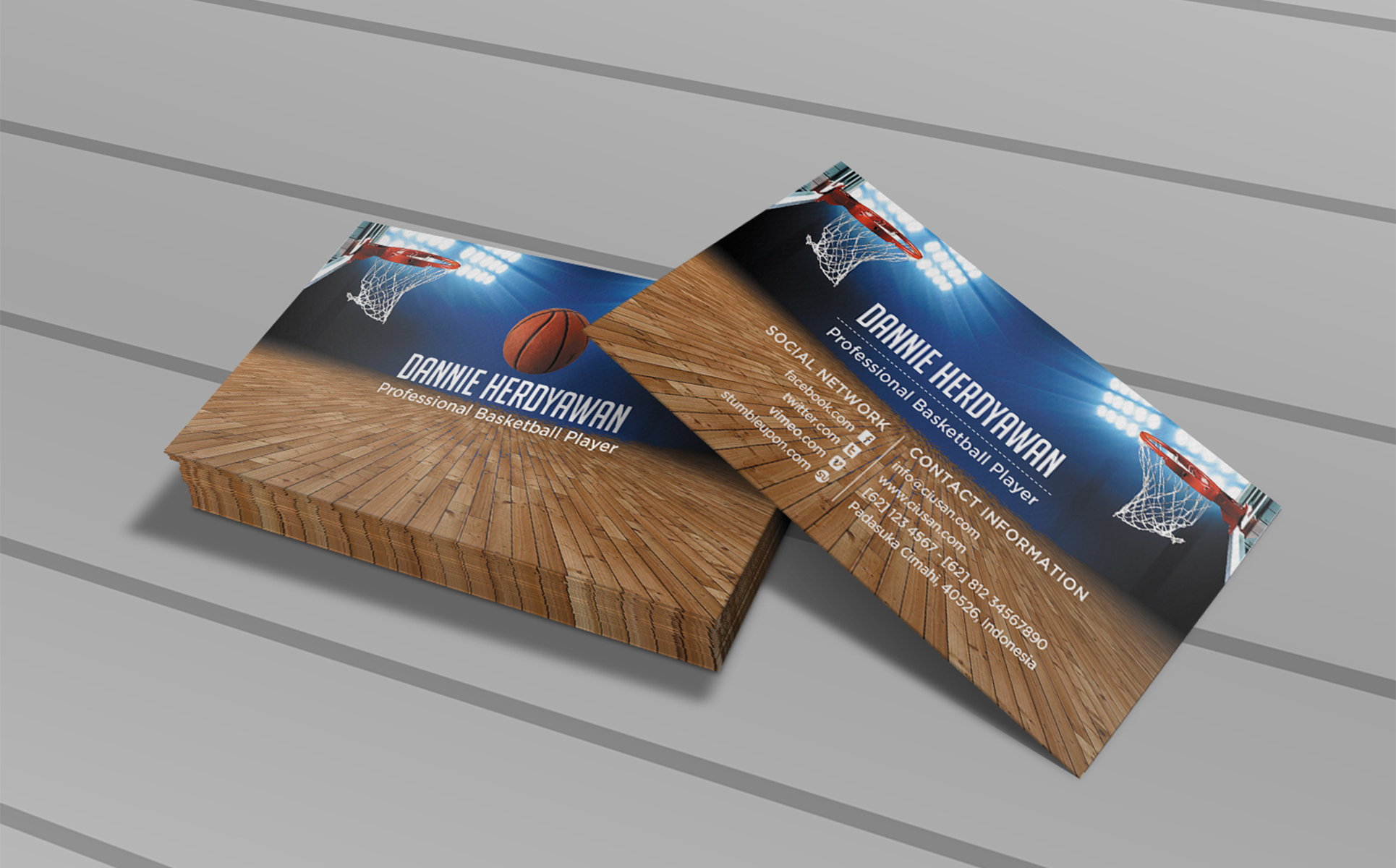 Download PSD шаблон "Basketball Business Card PSD Template" / Basketball Business Card PSD Template - PSD шаблон на тему баскетбол ciusan business card basketball basket ball player stadium light ring professional bc team dunk slamdunk dark social socialnetwork personal floor