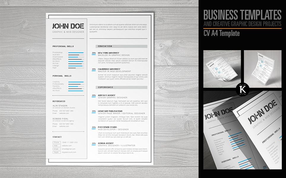 Download Резюме "CV A4 Format inDesign Resume Template" / CV A4 Format inDesign Resume Template - Резюме на тему графика a4 cv cv a4 template template indesign resume