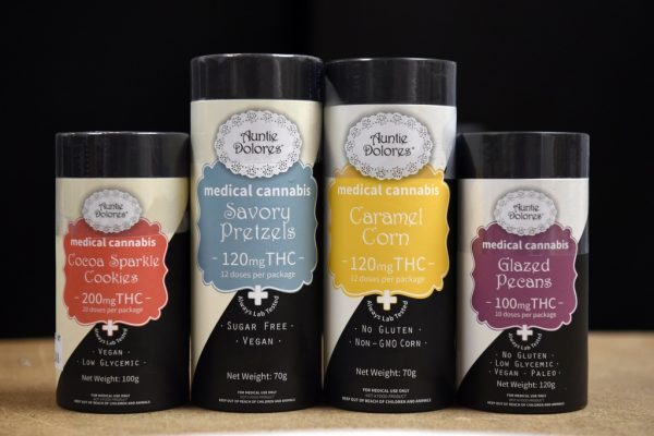 Auntie Dolores' discontinued line of cannabis edible products are displayed in the company's offices in Oakland, Calif. | Photo: Michael Short
