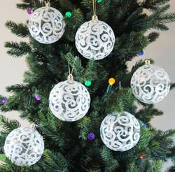 Sleetly™ 80mm Transparent Ball Ornaments - White Swirl