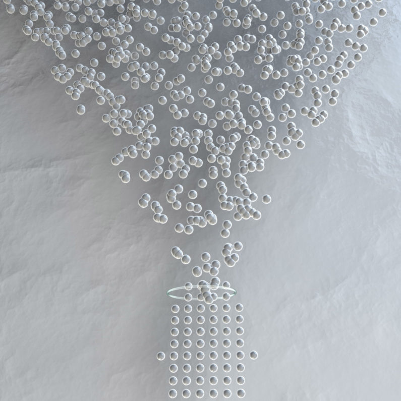 Droplets going into funnel