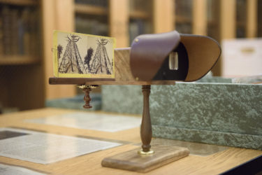 A stereopticon viewer is available in Special Collections to enjoy the stereo views that are part of the sequoia collection.