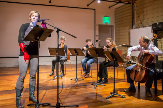 Mohr Visiting Artist Majel Connery performs with the St. Lawrence String Quartet on the CCRMA Stage.