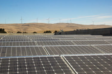 The photovoltaic array on the roof of the Stanford Auxiliary Library in Livermore. SAL3 is a high-density cold storage preservation facility that holds overflow collections from Stanford University Libraries.