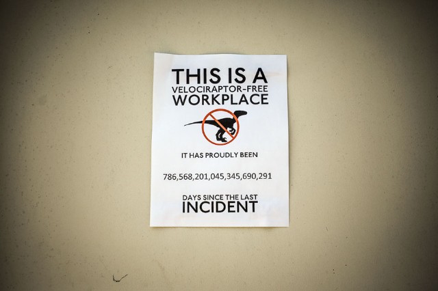 Most Reassuring Sign This Is A Velociraptor Free Workplace Raptor 24