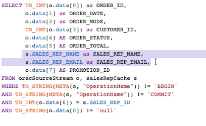 Full Transformation and Enrichment Query Joining the CDC Stream with Cache Data