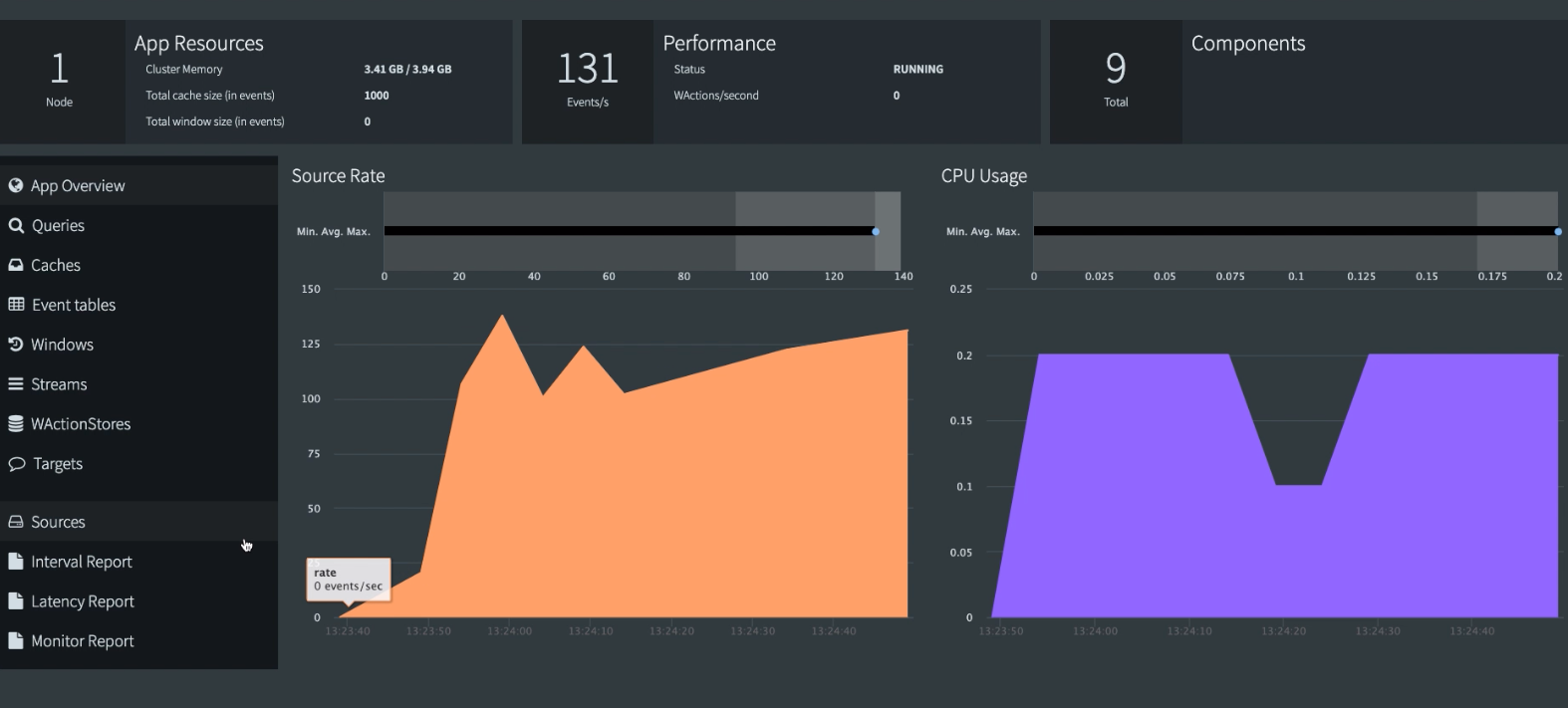 Striim Monitoring Web UI Monitor App Page