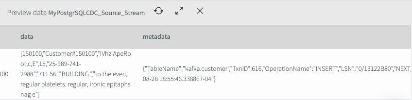 Previewing the data flowing from PostgreSQL to Kafka