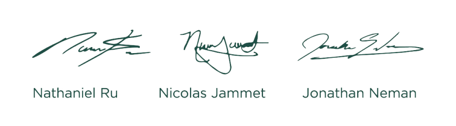 signed: Nathaniel Ru, Nicolas Jammet, Jonathan Neman