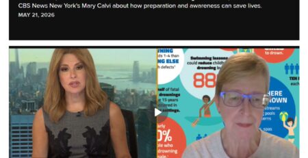 Swim Strong Foundation Founder and Executive Director Shawn Slevin appearing on CBS News New York alongside anchor Mary Calvi to discuss water safety tips ahead of the start of New York beach season.