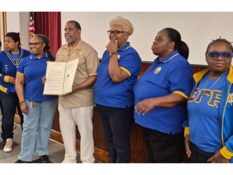 Senator Kevin S. Parker presents a New York State Legislative Resolution to members of the Eta Nu Sigma Brooklyn Alumnae Chapter of Sigma Gamma Rho Sorority, Inc. at WaterPalooza 26, held at Bushwick Campus on May 30, 2026.