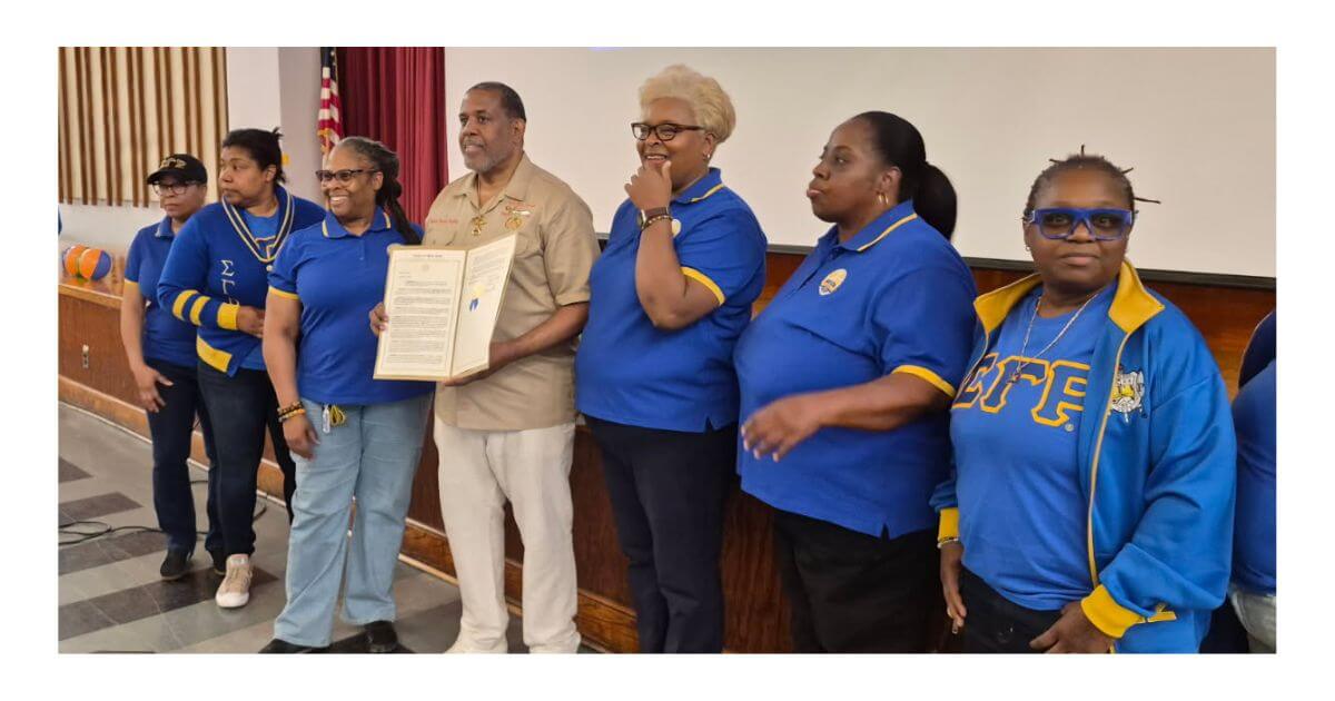 Senator Kevin S. Parker presents a New York State Legislative Resolution to members of the Eta Nu Sigma Brooklyn Alumnae Chapter of Sigma Gamma Rho Sorority, Inc. at WaterPalooza 26, held at Bushwick Campus on May 30, 2026.