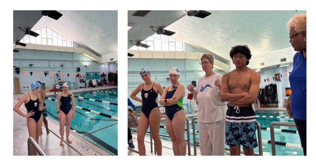 Swim Strong Foundation coaches and volunteers prepare poolside at Bushwick Campus for free swim clinics during WaterPalooza 26 on May 30, 2026.