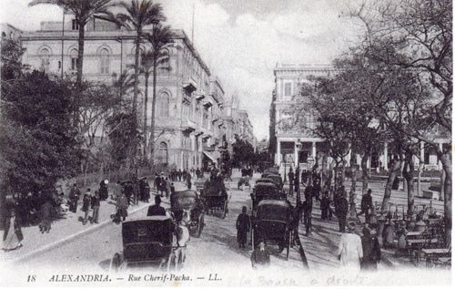 Sherif Pasha Street, Alexandria. On the right, the Stock Exchange building, where 90% of the brokers were Egyptian Jews (1945).
