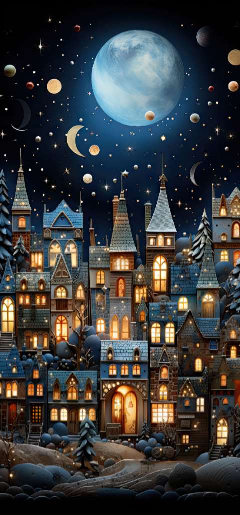 Preview for Whimsical-village-under-starry-sky-christmas-phone-template-c3e24