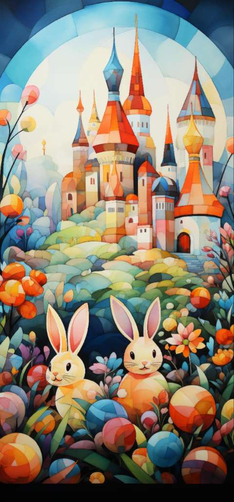 Preview for Easter-bunnies-fantasy-castle-garden-easter-phone-template-4e77f