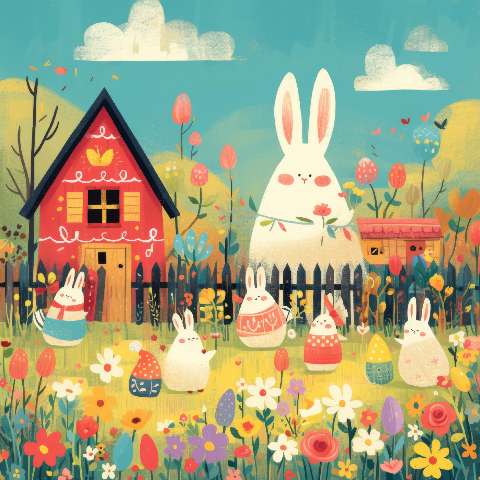 Preview for Easter-bunnies-garden-scene-template-488b4