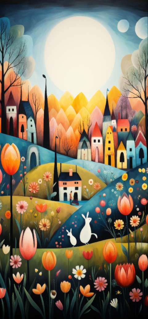 Preview for Whimsical-village-landscape-art-easter-phone-template-0e673