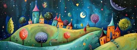 Preview for Whimsical-nighttime-village-astrophotography-cover-template-6c8b5