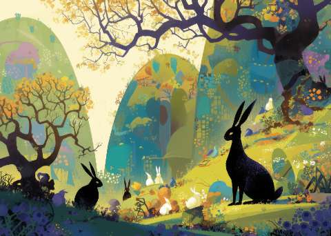Preview for Whimsical-rabbits-forest-illustration-easter-template-494ff