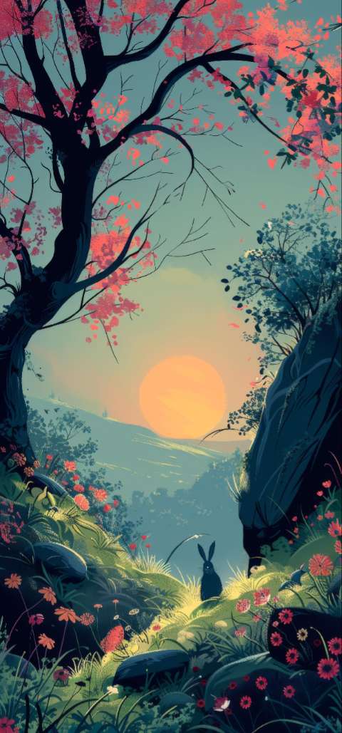 Preview for Serene-landscape-rabbit-sunset-easter-phone-template-f2479