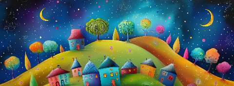 Preview for Whimsical-nighttime-village-scene-astrophotography-cover-templat-310e8