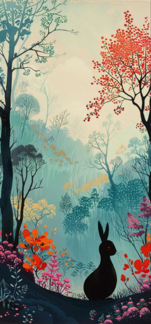 Preview for Serene-forest-landscape-with-rabbit-easter-phone-template-d0e2a