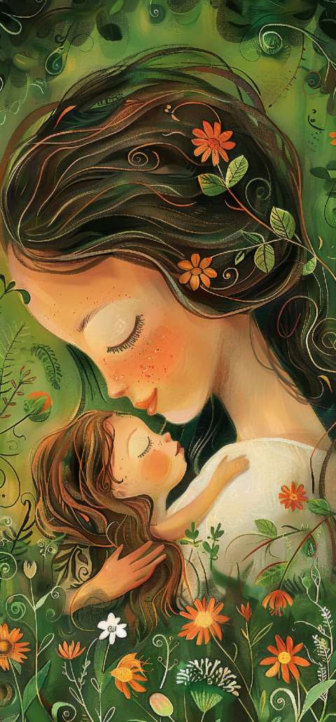 Preview for Mother-child-serene-nature-illustration-mothers-day-template-20bab