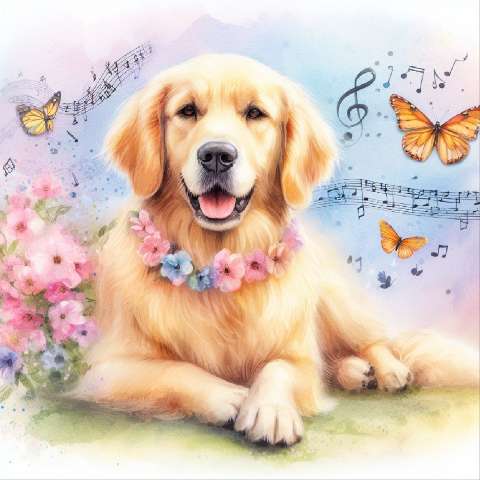 Preview for Serene-golden-retriever-floral-accent-aiold-template-9462c