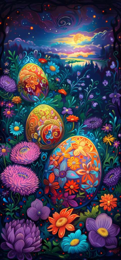 Preview for Easter-eggs-in-floral-landscape-easter-phone-template-32a0e