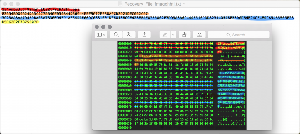 TeslaCrypt registry entry data mapped against the recovery file created