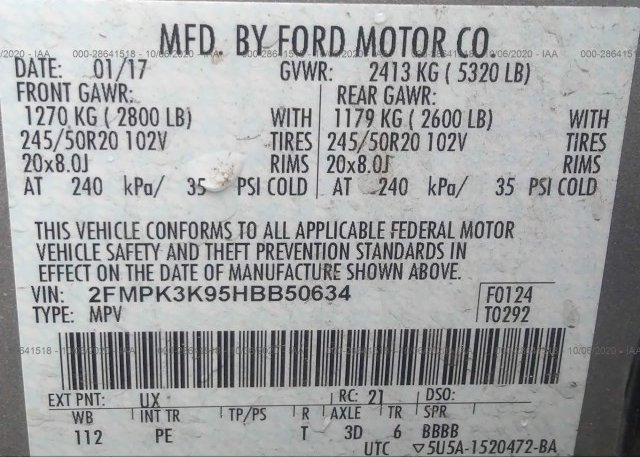 2FMPK3K95HBB50634 2017 FORD EDGE