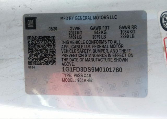 2021 CHEVROLET CAMARO(VIN: 1G1FD3DS9M0101760