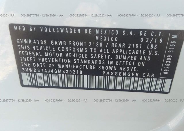 3VWD67AJ4GM339218 2016 VOLKSWAGEN JETTA SEDAN