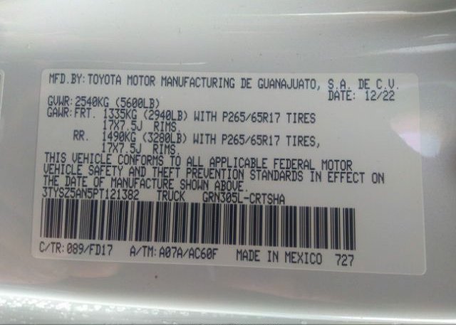 2023 TOYOTA TACOMA 4WD(VIN: 3TYSZ5AN5PT121382