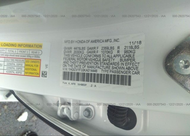 1HGCV1F33KA014446 2019 HONDA ACCORD SEDAN