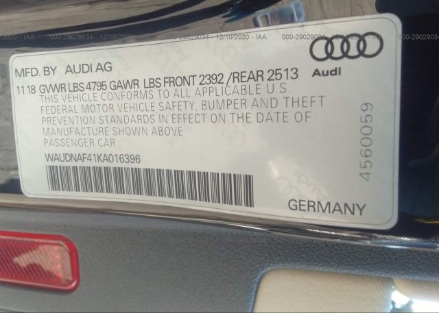 WAUDNAF41KA016396 2019 AUDI A4
