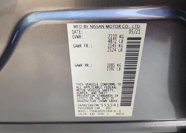 2021 NISSAN LEAF(VIN: 1N4BZ1BV2MC555541
