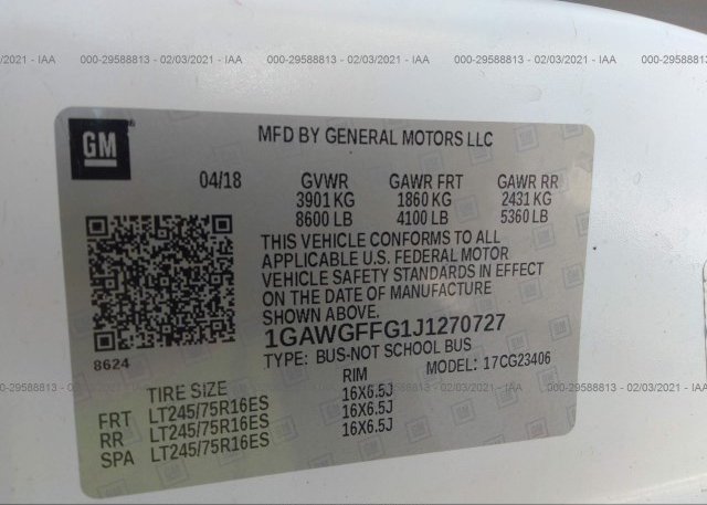 1GAWGFFG1J1270727 2018 CHEVROLET EXPRESS PASSENGER