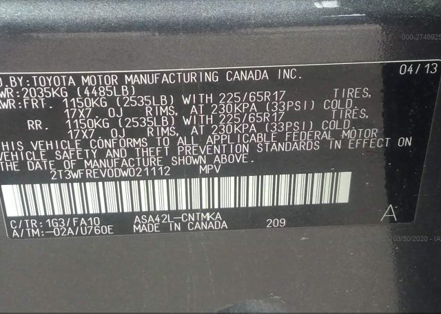 2T3WFREV0DW021112 2013 Toyota RAV4