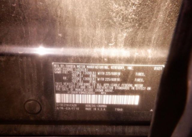 2021 TOYOTA RAV4(VIN: 4T3B6RFV8MU026944