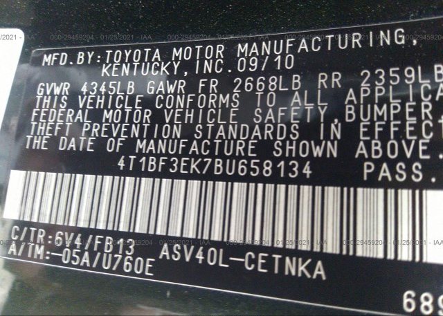 4T1BF3EK7BU658134 2011 TOYOTA CAMRY