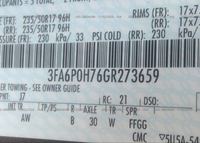 3FA6P0H76GR273659 2016 FORD FUSION