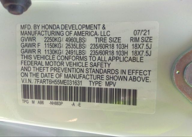 2021 HONDA CR-V HYBRID(VIN: 7FART6H55ME031631