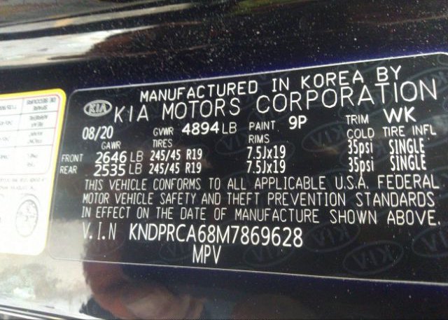 2021 KIA SPORTAGE(VIN: KNDPRCA68M7869628