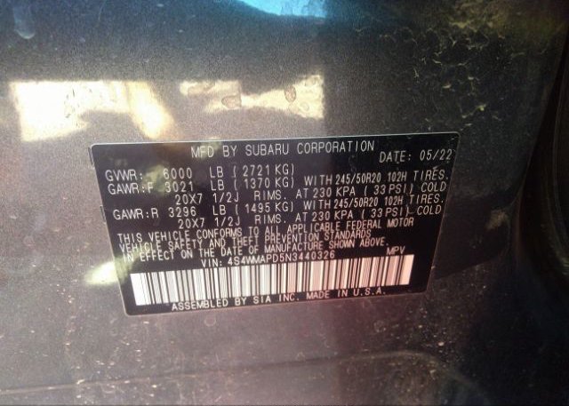 2022 SUBARU ASCENT(VIN: 4S4WMAPD5N3440326